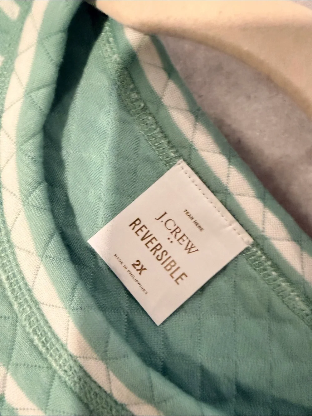 NWOT J. Crew Size 2X Mint Green Cream Reversible Quilted Striped Crew Sweatshirt